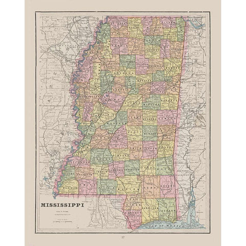 Mississippi - Cram 1892 Black Modern Wood Framed Art Print with Double Matting by Cram