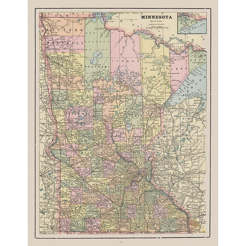 Minnesota - Cram 1892 White Modern Wood Framed Art Print by Cram