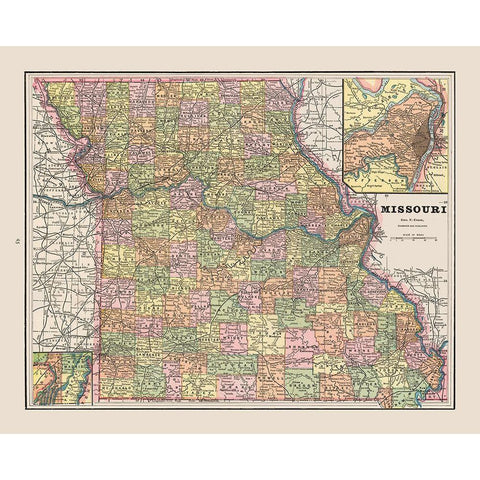 Missouri - Cram 1892 White Modern Wood Framed Art Print by Cram