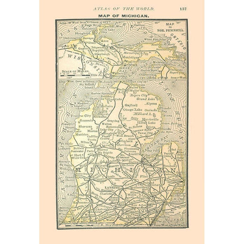 Michican - Alden 1886 White Modern Wood Framed Art Print by Alden