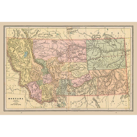 Montana - Cram 1888 White Modern Wood Framed Art Print by Cram