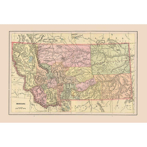 Montana - Cram 1892 Gold Ornate Wood Framed Art Print with Double Matting by Cram