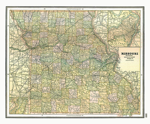 Missouri - Johnson 1888 White Modern Wood Framed Art Print with Double Matting by Johnson