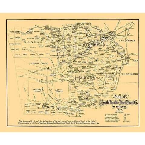 South Pacific Railroad Co of Missouri - Gast 1870 Gold Ornate Wood Framed Art Print with Double Matting by Gast