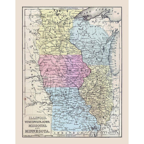 Midwestern United States - Mitchell 1877 Gold Ornate Wood Framed Art Print with Double Matting by Mitchell