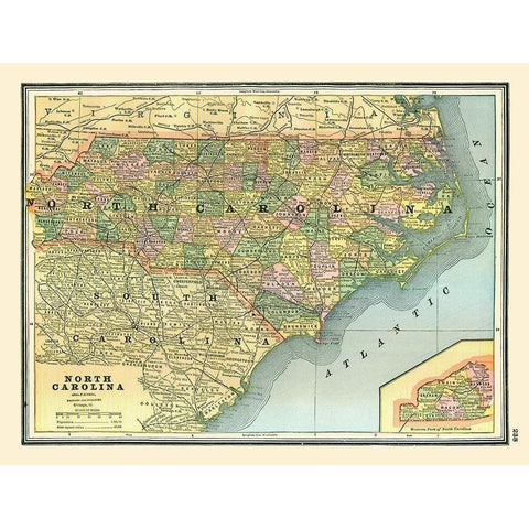 North Carolina - Johnson 1888 White Modern Wood Framed Art Print by Johnson