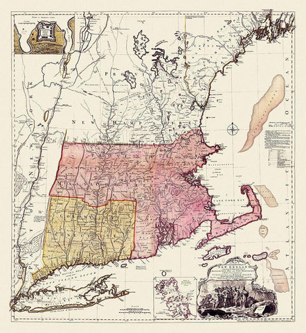 New England, Massachusetts Bay, New Hampshire White Modern Wood Framed Art Print with Double Matting by Unknown