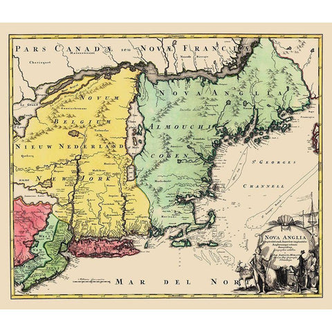 New England, United States - Homann 1759 White Modern Wood Framed Art Print by Homann
