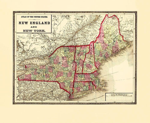 New England, New York - Lloyd 1873 White Modern Wood Framed Art Print with Double Matting by Lloyd