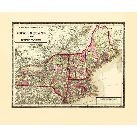 New England, New York - Lloyd 1873 Gold Ornate Wood Framed Art Print with Double Matting by Lloyd