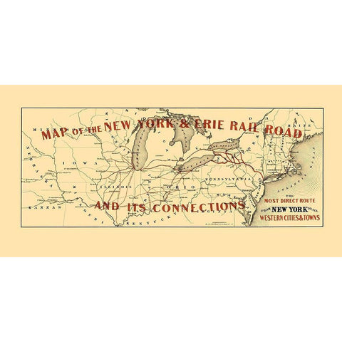 New York and Erie Railroad and Connections 1855 Gold Ornate Wood Framed Art Print with Double Matting by Colton