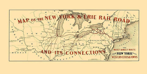 New York and Erie Railroad and Connections 1855 White Modern Wood Framed Art Print with Double Matting by Colton