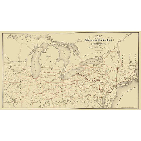 Sunbury and Erie Railroad - Sibell 1850 Black Modern Wood Framed Art Print with Double Matting by Sibell