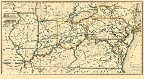 Western Railroads, Tributary to Philadelphia 1851 White Modern Wood Framed Art Print with Double Matting by Williams