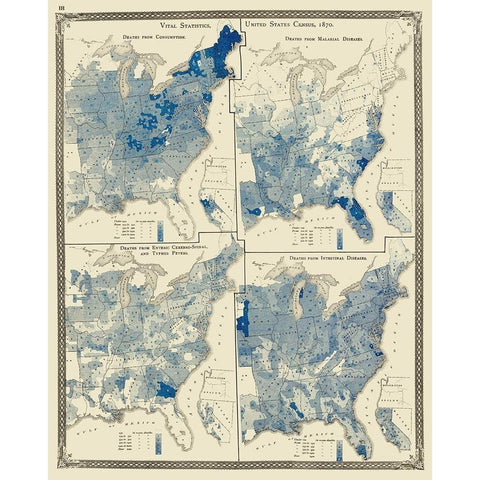 United States Distribution of Diseases Gold Ornate Wood Framed Art Print with Double Matting by Baskin