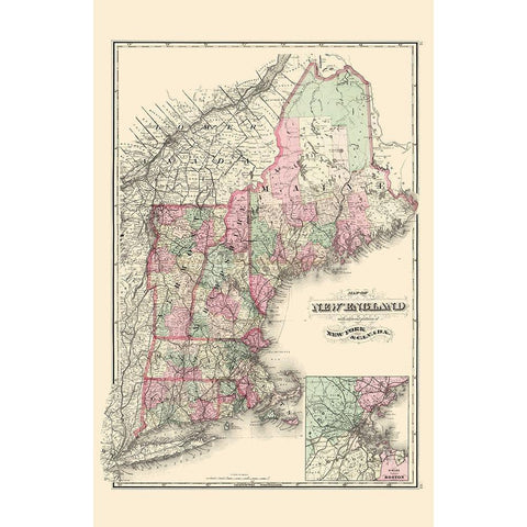 New England - Davenport 1883 Gold Ornate Wood Framed Art Print with Double Matting by Davenport