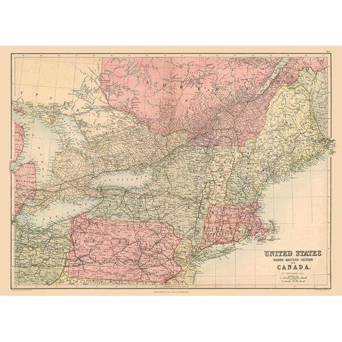 North Eastern US, Canada - Black 1867 White Modern Wood Framed Art Print by Black