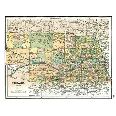 Nebraska - Johnson 1888 Black Modern Wood Framed Art Print by Johnson