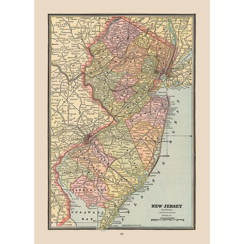 New Jersey, United States - Cram 1888 White Modern Wood Framed Art Print by Cram