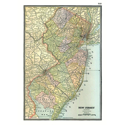 New Jersey - Johnson 1888 White Modern Wood Framed Art Print by Johnson