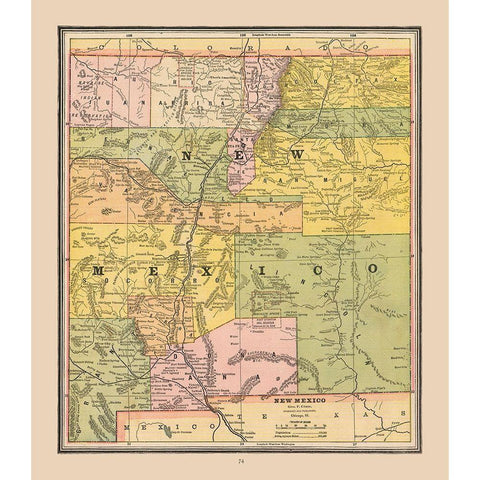 New Mexico, United States - Cram 1888 Gold Ornate Wood Framed Art Print with Double Matting by Cram