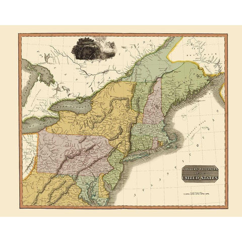 Northeastern United States - Thomson 1817 Black Modern Wood Framed Art Print with Double Matting by Thomson