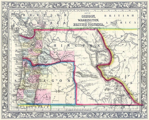 Oregon, Washington, Part of British Columbia - White Modern Wood Framed Art Print with Double Matting by Unknown