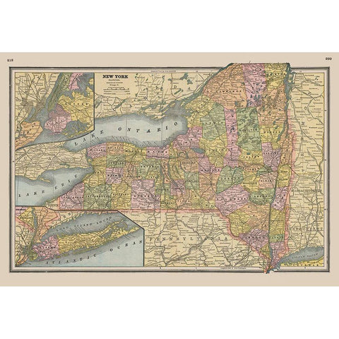 New York - Johnson 1888 Black Modern Wood Framed Art Print with Double Matting by Johnson