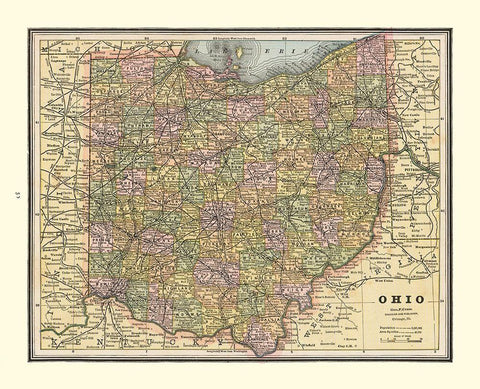 Ohio - Cram 1888 White Modern Wood Framed Art Print with Double Matting by Cram