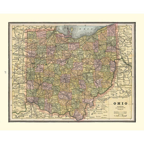 Ohio - Cram 1888 Black Modern Wood Framed Art Print with Double Matting by Cram