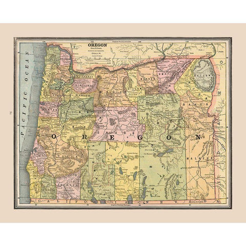 Oregon, United States - Cram 1888 Gold Ornate Wood Framed Art Print with Double Matting by Cram