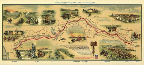 Pony Express Route April 3, 1860 Black Ornate Wood Framed Art Print with Double Matting by Jackson