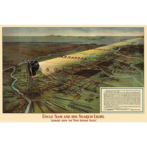 Port Arthur Route, Uncle Sam and Search Light 1896 Black Modern Wood Framed Art Print with Double Matting by Hornbeck
