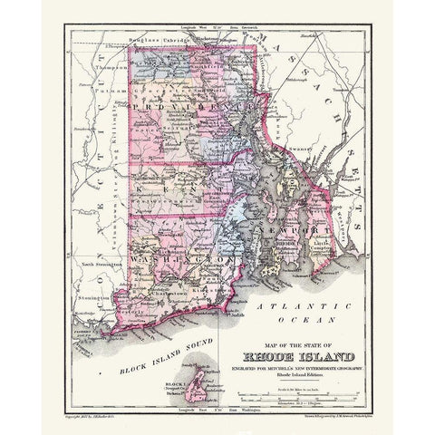 Rhode Island - Mitchell 1877 White Modern Wood Framed Art Print by Mitchell