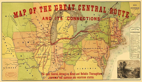 Great Central Railroad Route - Thomas 1856 White Modern Wood Framed Art Print with Double Matting by Thomas