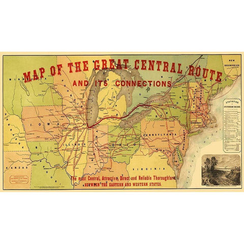 Great Central Railroad Route - Thomas 1856 Gold Ornate Wood Framed Art Print with Double Matting by Thomas