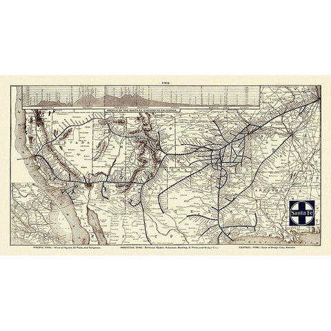 Santa Fe Railroad, Chicago to California 1904 White Modern Wood Framed Art Print by Poole