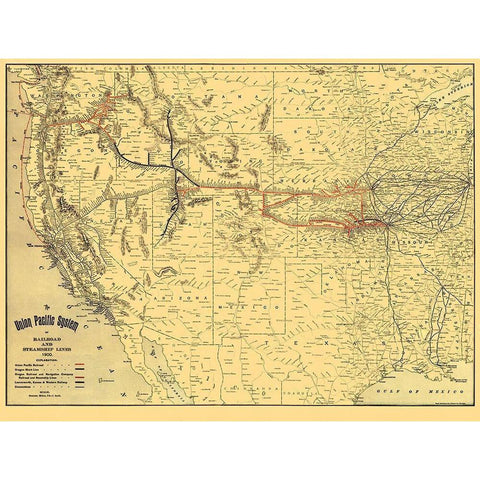 Union Pacific Railroad and Steamship Lines 1900 Black Modern Wood Framed Art Print with Double Matting by Rand McNally