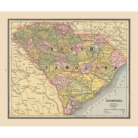 South Carolina, United States - Cram 1888 White Modern Wood Framed Art Print by Cram