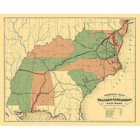 Orange and Alexandria Railroad - Ackerman 1851 Black Modern Wood Framed Art Print with Double Matting by Ackerman