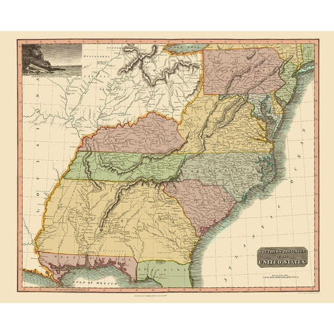 Southeastern United States - Thomson 1817 Black Modern Wood Framed Art Print with Double Matting by Thomson