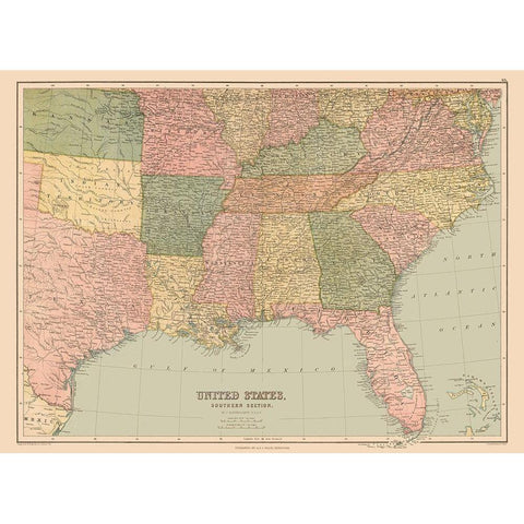 Southern Section of US - Black 1867 Gold Ornate Wood Framed Art Print with Double Matting by Black