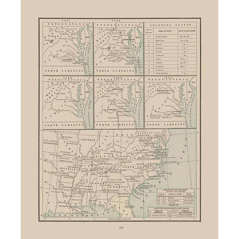 Seceding States 1860-1865 - Cram 1892 Black Modern Wood Framed Art Print with Double Matting by Cram