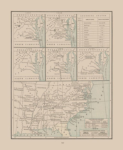 Seceding States 1860-1865 - Cram 1892 White Modern Wood Framed Art Print with Double Matting by Cram