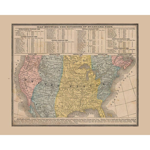 Divisions of Standard Time - Cram 1888 Gold Ornate Wood Framed Art Print with Double Matting by Cram