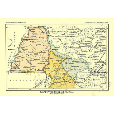 Tennessee - Alabama - Hoen 1896 Black Modern Wood Framed Art Print by Hoen