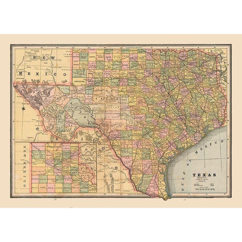 Texas, United States - Cram 1888 Gold Ornate Wood Framed Art Print with Double Matting by Cram