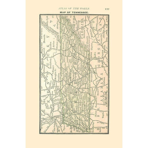 Tennessee - Alden 1886 White Modern Wood Framed Art Print by Alden