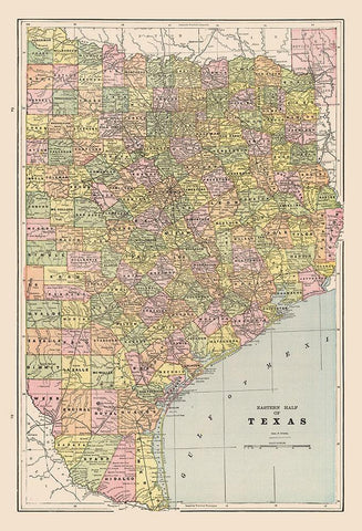 Eastern Texas - Cram 1892 Black Ornate Wood Framed Art Print with Double Matting by Cram