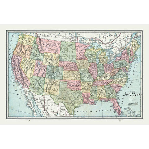 United States - Cram 1888 White Modern Wood Framed Art Print by Cram